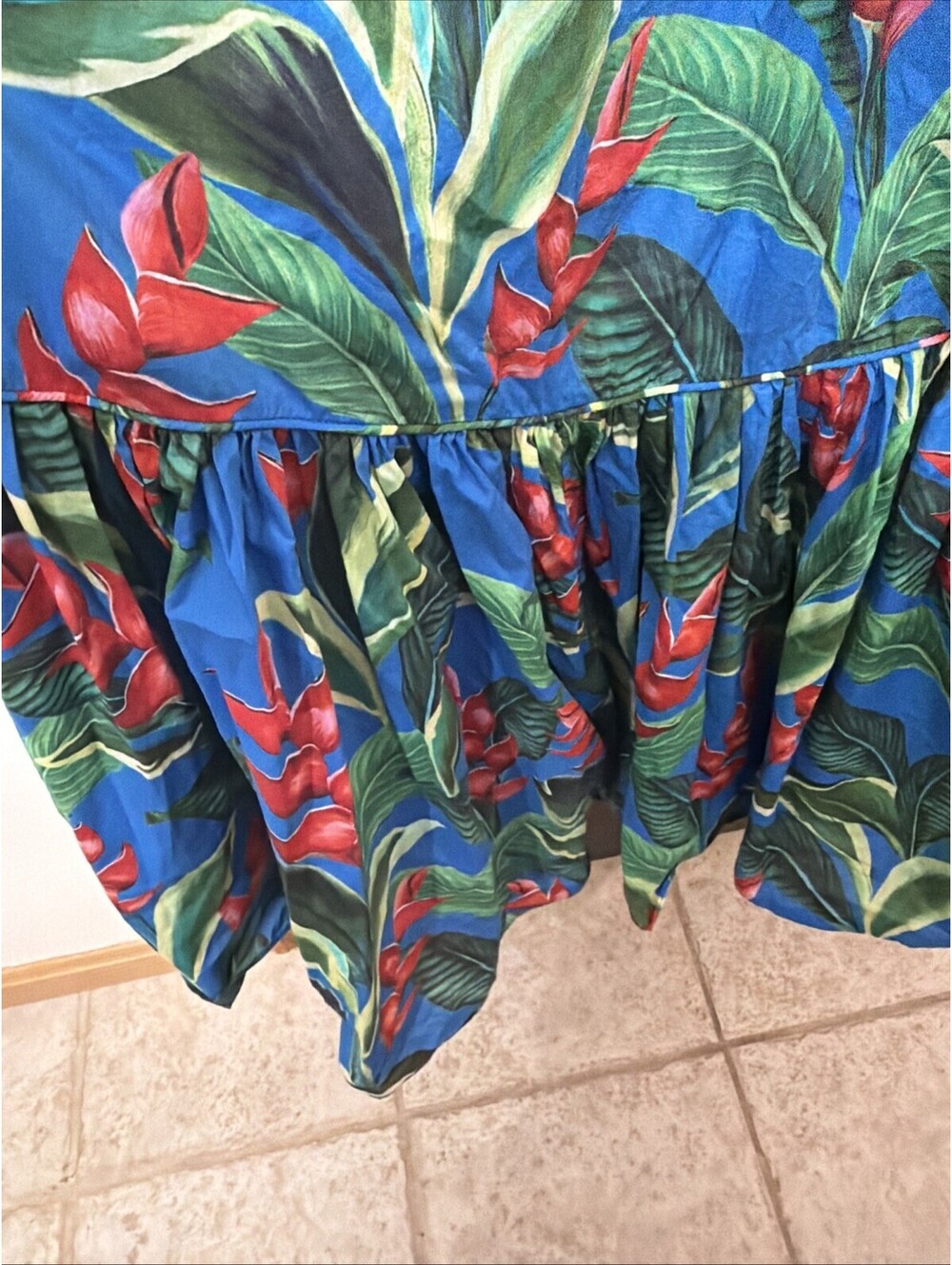 FARM RIO Dream Garden Midi Dress Women Sz M Blue Floral Tropical On/Off Shoulde - Picture 6 of 11